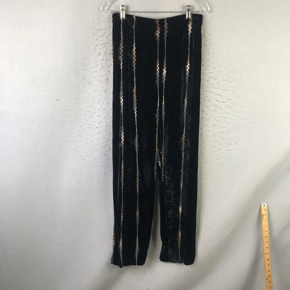 Catherine Bacon Jacket Pants Set Women M Black Velvet Striped Button Art To Wear